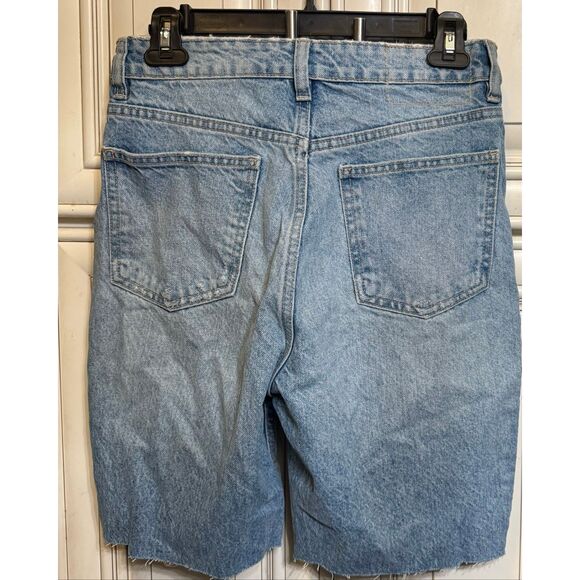 Zara Women's Distressed High Rise Bermuda Cut Off Denim Jean Shorts Blue Size 4 - Picture 5 of 8
